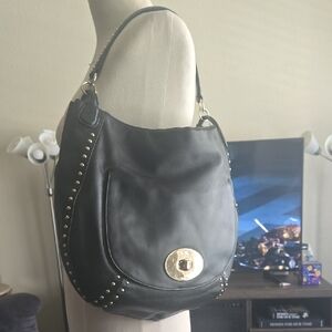 COACH Black Studded Leather Shoulder Bag